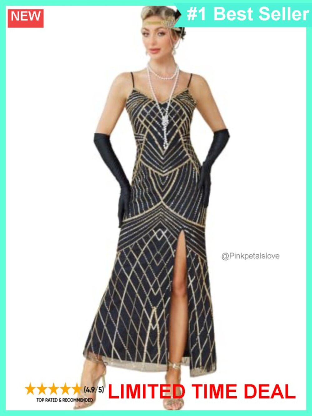 1920s Flapper Sequin Mermaid Maxi Dress Art Deco Gatsby Party Gown